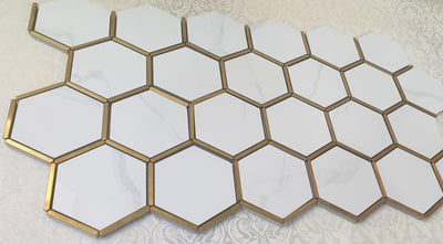 Hexagonal Silver and White Elegant Mosaic Tiles-220*380*8mm-11sheets-1m2
