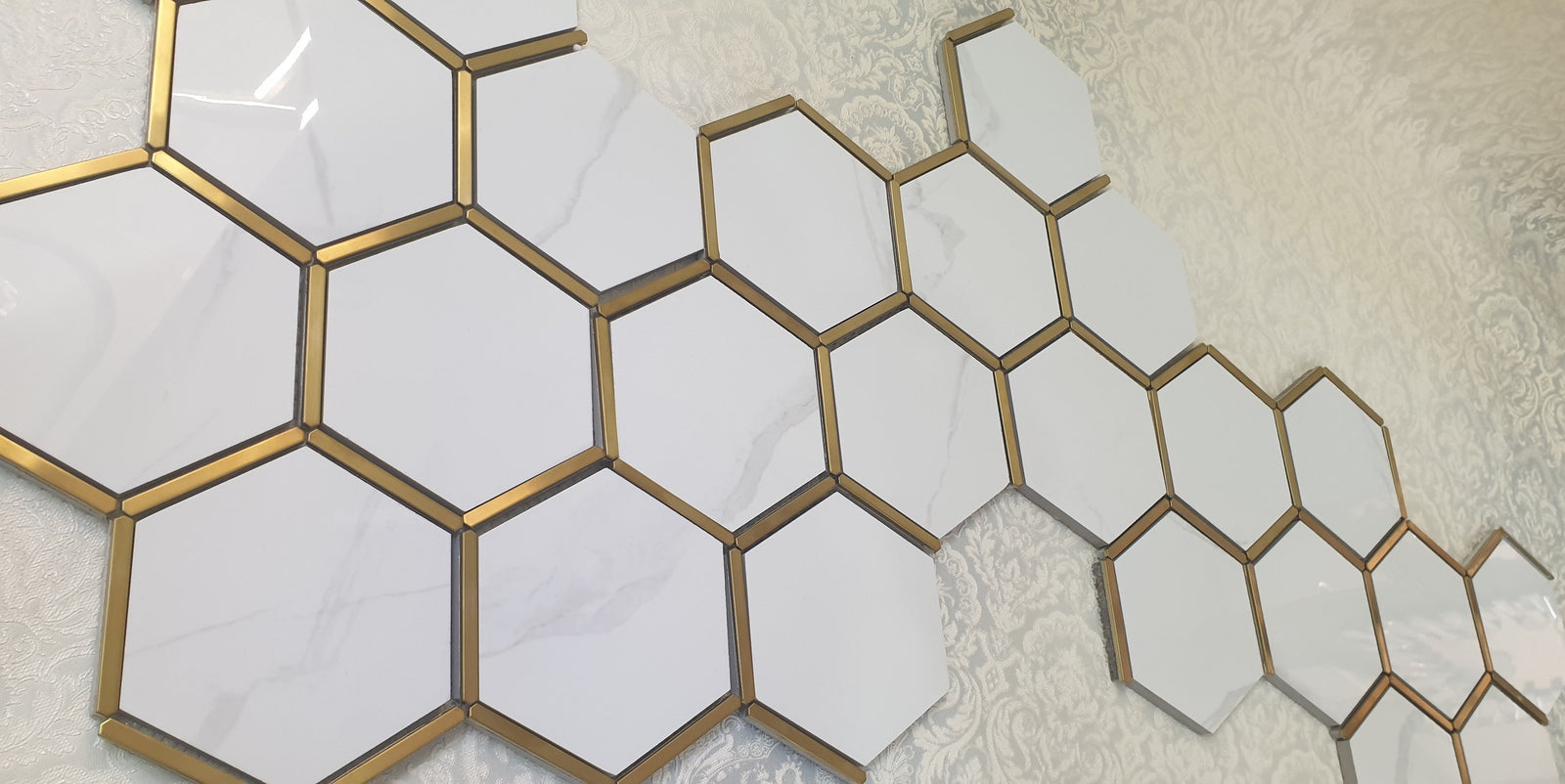 Hexagonal Silver and White Elegant Porcelain Mosaic Tiles-220*380*8mm-11sheets-1m2