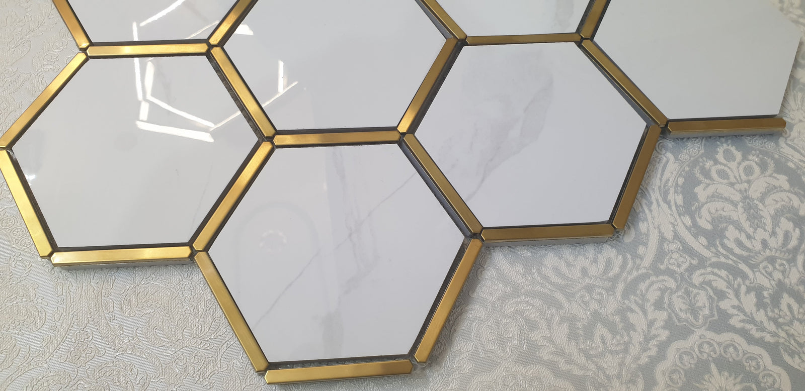 Hexagonal Silver and White Elegant Porcelain Mosaic Tiles-220*380*8mm-11sheets-1m2