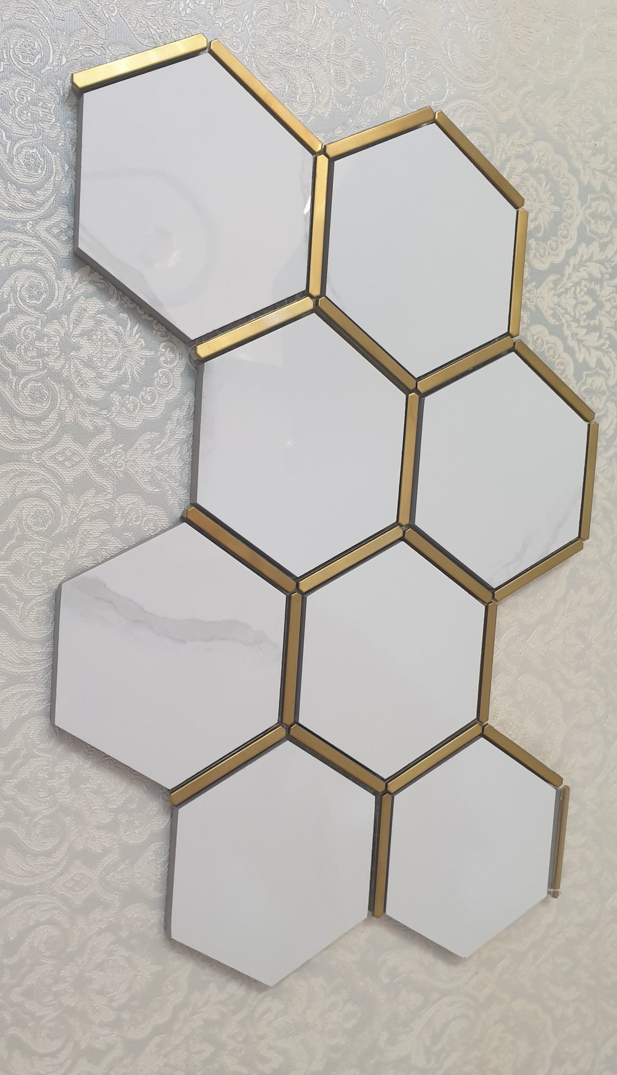Hexagonal Gold and White Elegant Porcelain Mosaic Tiles-220*380*8mm-11sheets-1m2-HEX-POR04