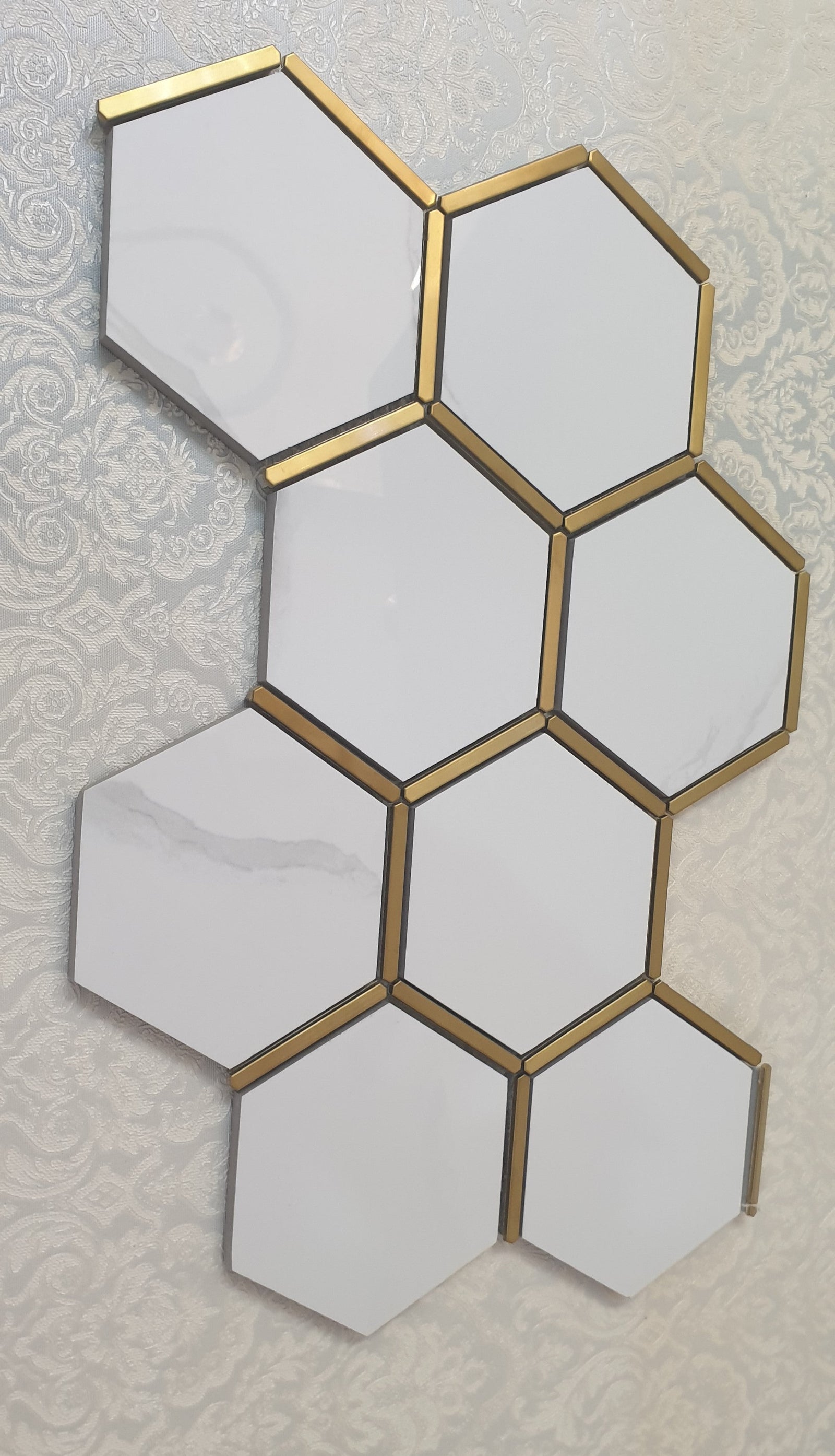 Hexagonal Silver and White Elegant Porcelain Mosaic Tiles-220*380*8mm-11sheets-1m2