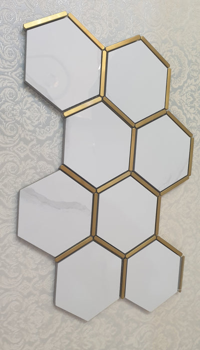 Hexagonal Silver and White Elegant Mosaic Tiles-220*380*8mm-11sheets-1m2