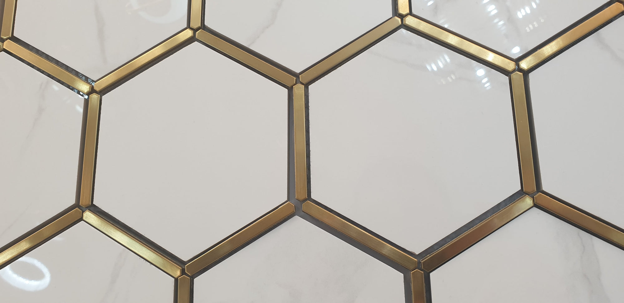 Hexagonal Silver and White Elegant Porcelain Mosaic Tiles-220*380*8mm-11sheets-1m2