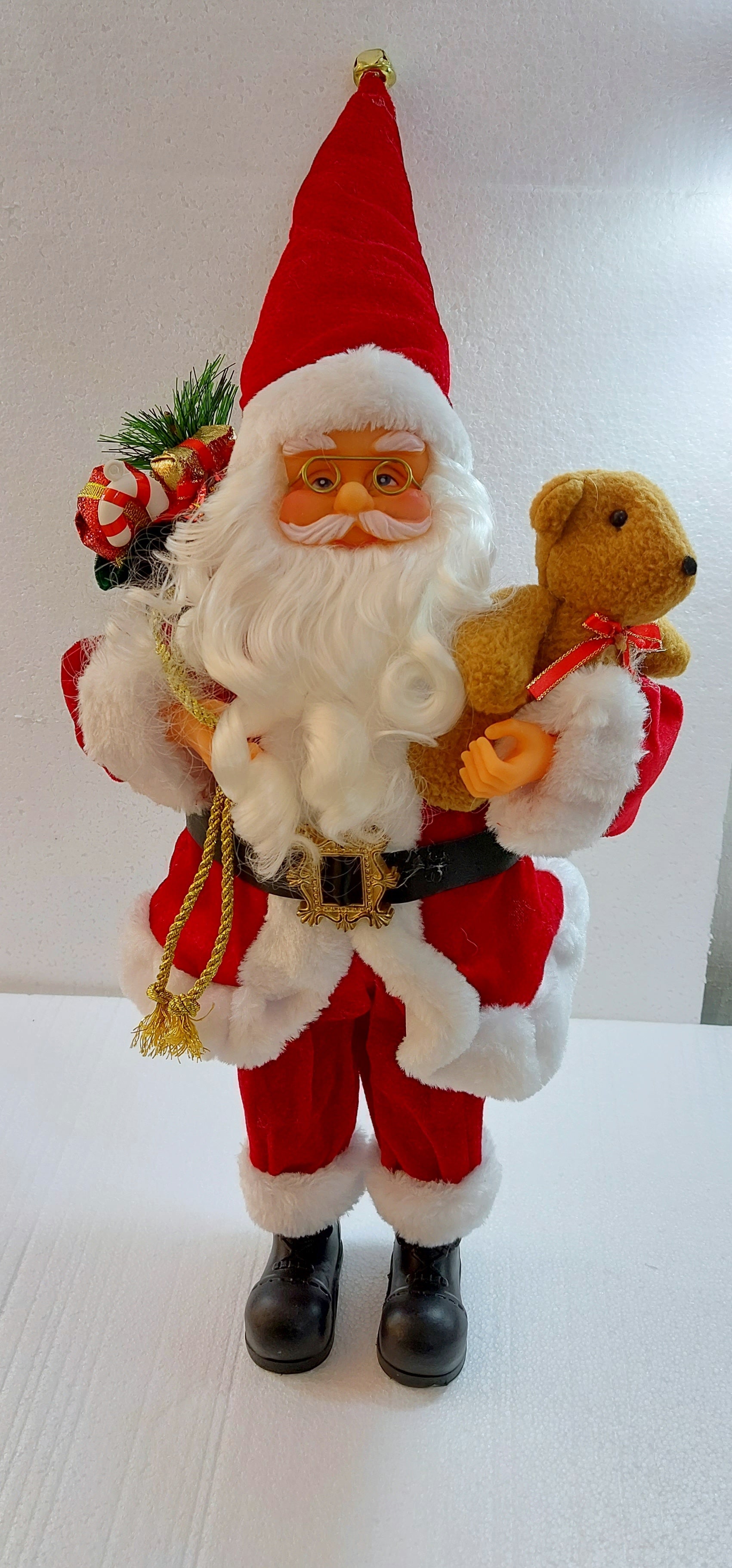 Small Standing Santa Claus holding teddy bear, 43CM-RED