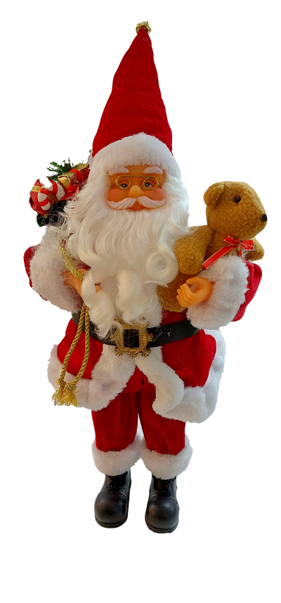 Small Standing Santa Claus holding teddy bear, 43CM-RED