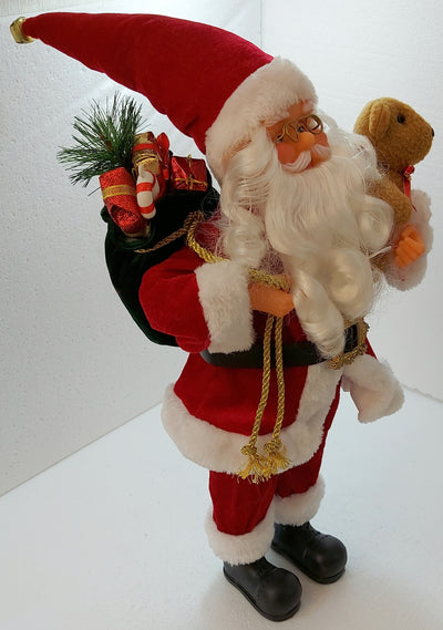 Small Standing Santa Claus holding teddy bear, 43CM-RED
