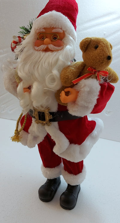 Small Standing Santa Claus holding teddy bear, 43CM-RED