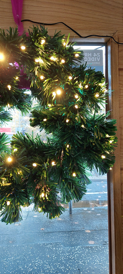 Colourful Wreath with Golden LED Lights for Christmas Decoration