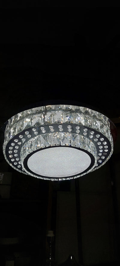 Round Crystallic Flush Mount Ceiling Light-Colour Changing Dimmable with Remote Control-7001-600 & 450-Chrome