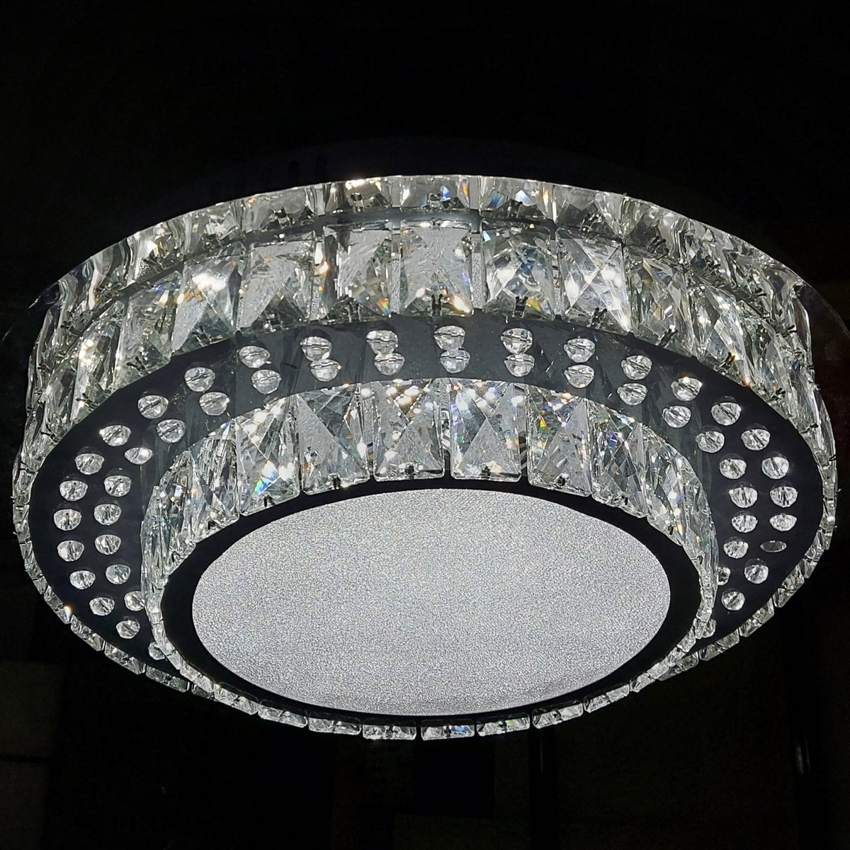 Round Crystallic Flush Mount Ceiling Light-Colour Changing Dimmable with Remote Control-7001-600 &amp; 450-Chrome