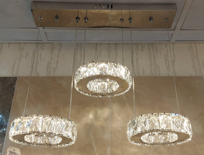 Diamante Crystallic 3 x Round Fixture mirrored frame colour changing LED ceiling light [9010-3)