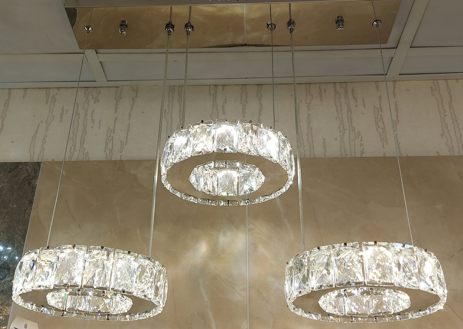 Diamante Crystallic 3 x Square Fixture mirrored frame colour changing LED ceiling light [9014-3)