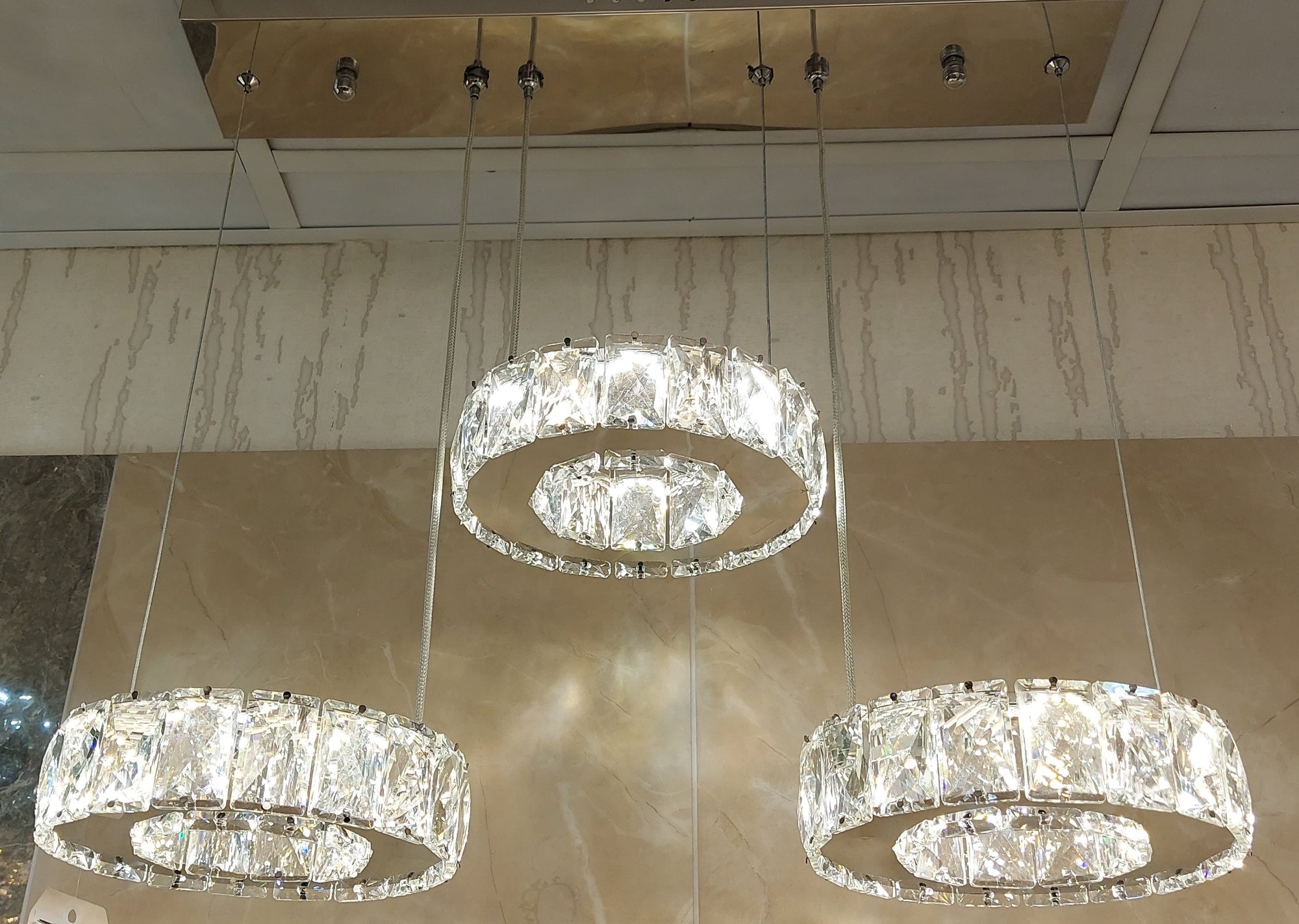 Diamante Crystallic 3 x Round Fixture mirrored frame colour changing LED ceiling light [9010-3)