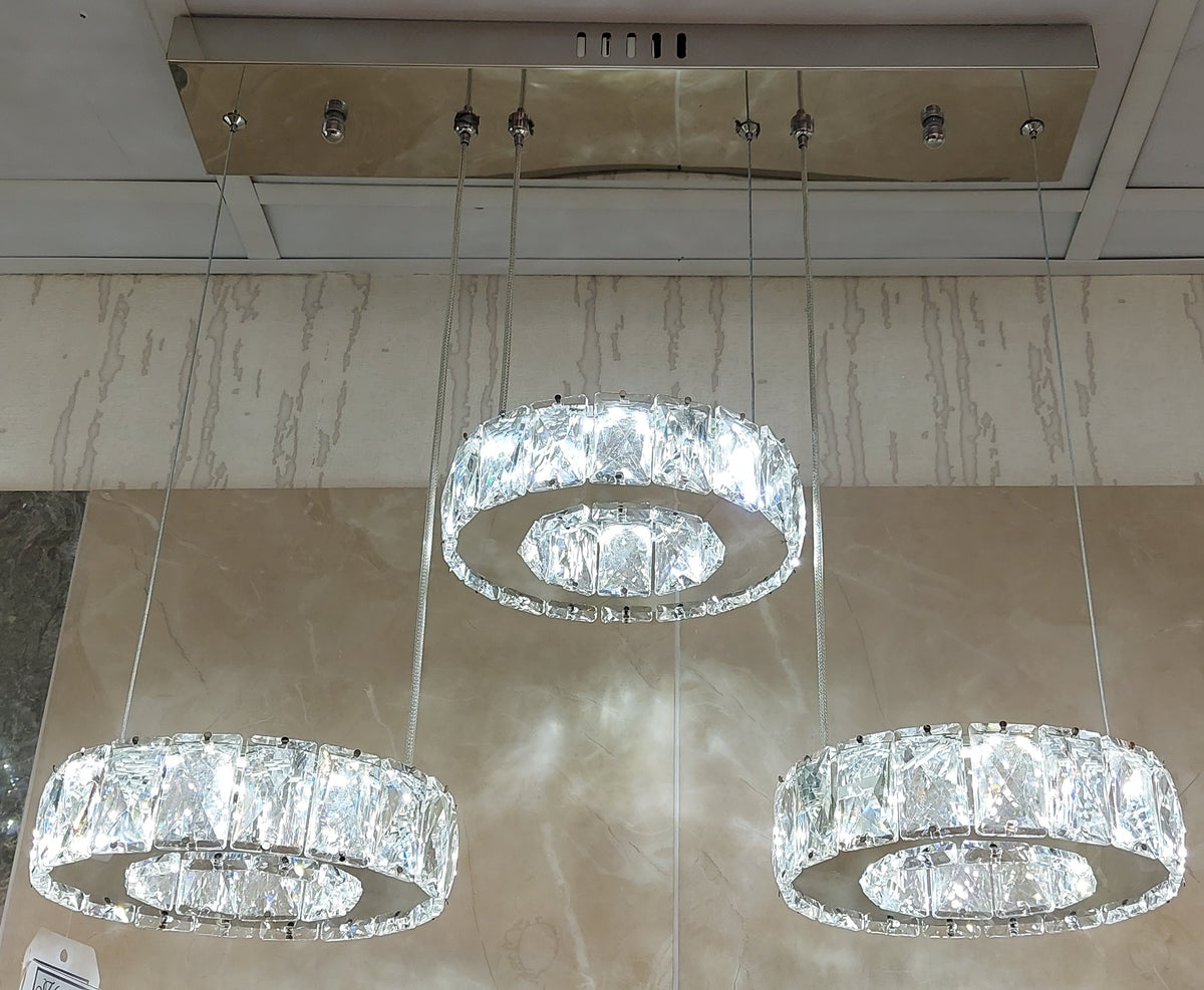 Diamante Crystallic 3 x Square Fixture mirrored frame colour changing LED ceiling light [9014-3)