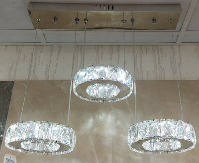 Diamante Crystallic 3 x Round Fixture mirrored frame colour changing LED ceiling light [9010-3)