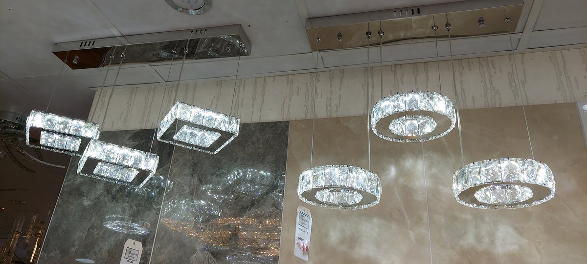 Diamante Crystallic 3 x Square Fixture mirrored frame colour changing LED ceiling light [9014-3)