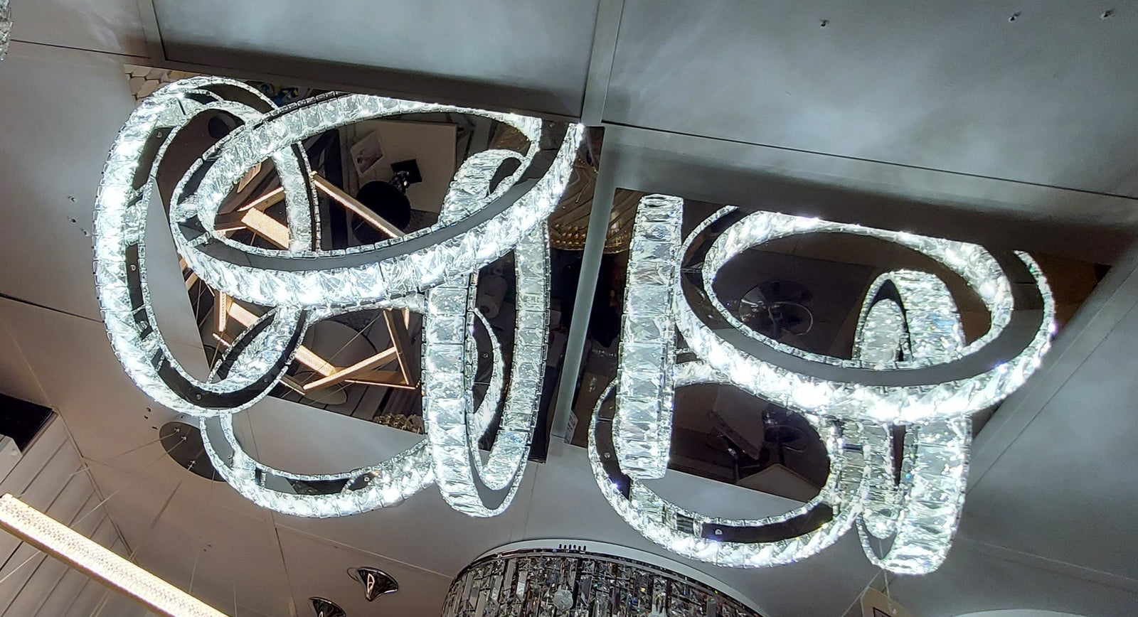 Semi circle mirrored frame crystallic colour changing LED ceiling light [5002-200)