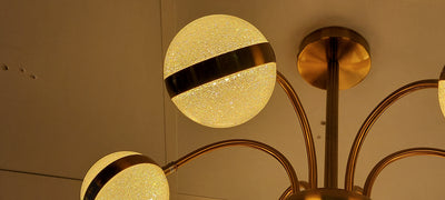 6 Arms Silver & Gold Downwards Crystallic Glitter Bulbs-MD3019-6-85*85*40cm