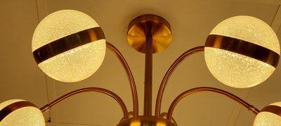 6 Arms Silver & Gold Downwards Crystallic Glitter Bulbs-MD3019-6-85*85*40cm