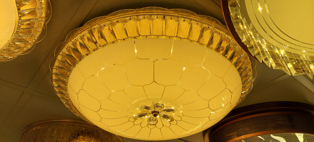 Circular glass ceiling mounted crystallic shaded light-with Colour Changing Function-8806-600 & 500-60*60 & 50*50