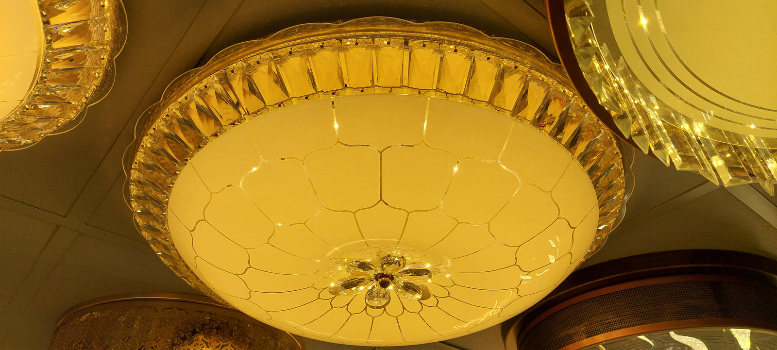 Circular glass ceiling mounted crystallic shaded light-with Colour Changing Function-8806-600 & 500-60*60 & 50*50