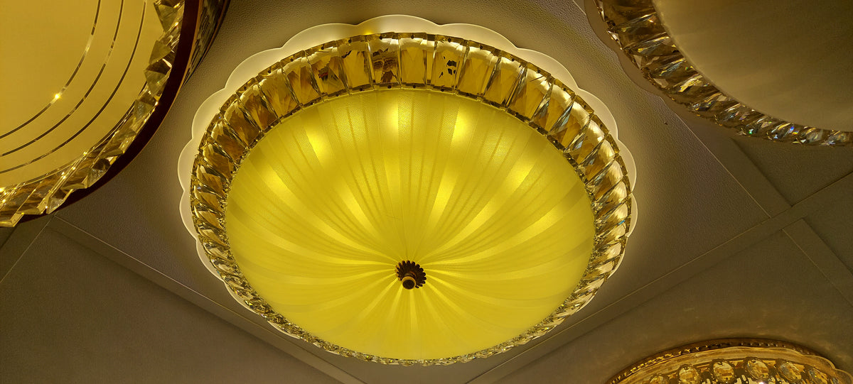 Circular glass ceiling mounted Cream Glass shaded light-with Colour Changing Function-8830-600-62*62*17cm-104w & 8830-500-52*52*15cm-85w