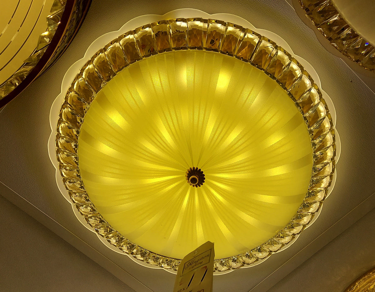 Circular glass ceiling mounted Cream Glass shaded light-with Colour Changing Function-8830-600-62*62*17cm-104w & 8830-500-52*52*15cm-85w