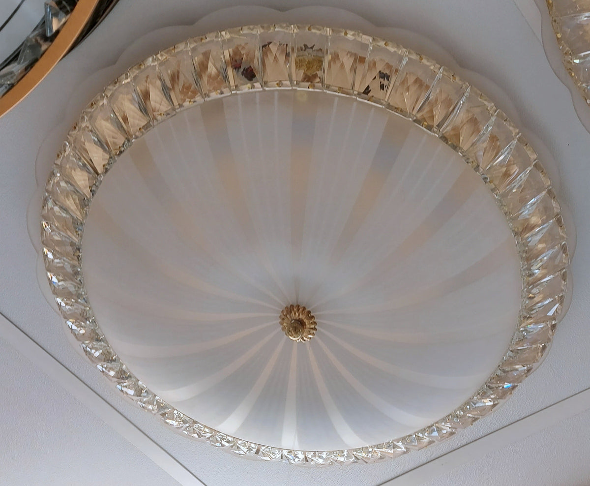 Circular glass ceiling mounted Cream Glass shaded light-with Colour Changing Function-8830-600-62*62*17cm-104w & 8830-500-52*52*15cm-85w