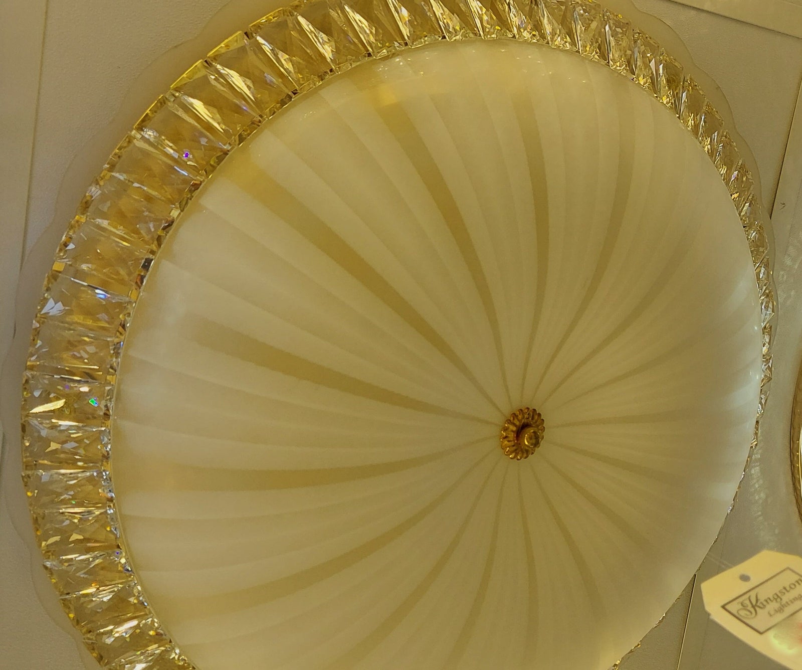 Circular glass ceiling mounted Cream Glass shaded light-with Colour Changing Function-8830-600-62*62*17cm-104w & 8830-500-52*52*15cm-85w