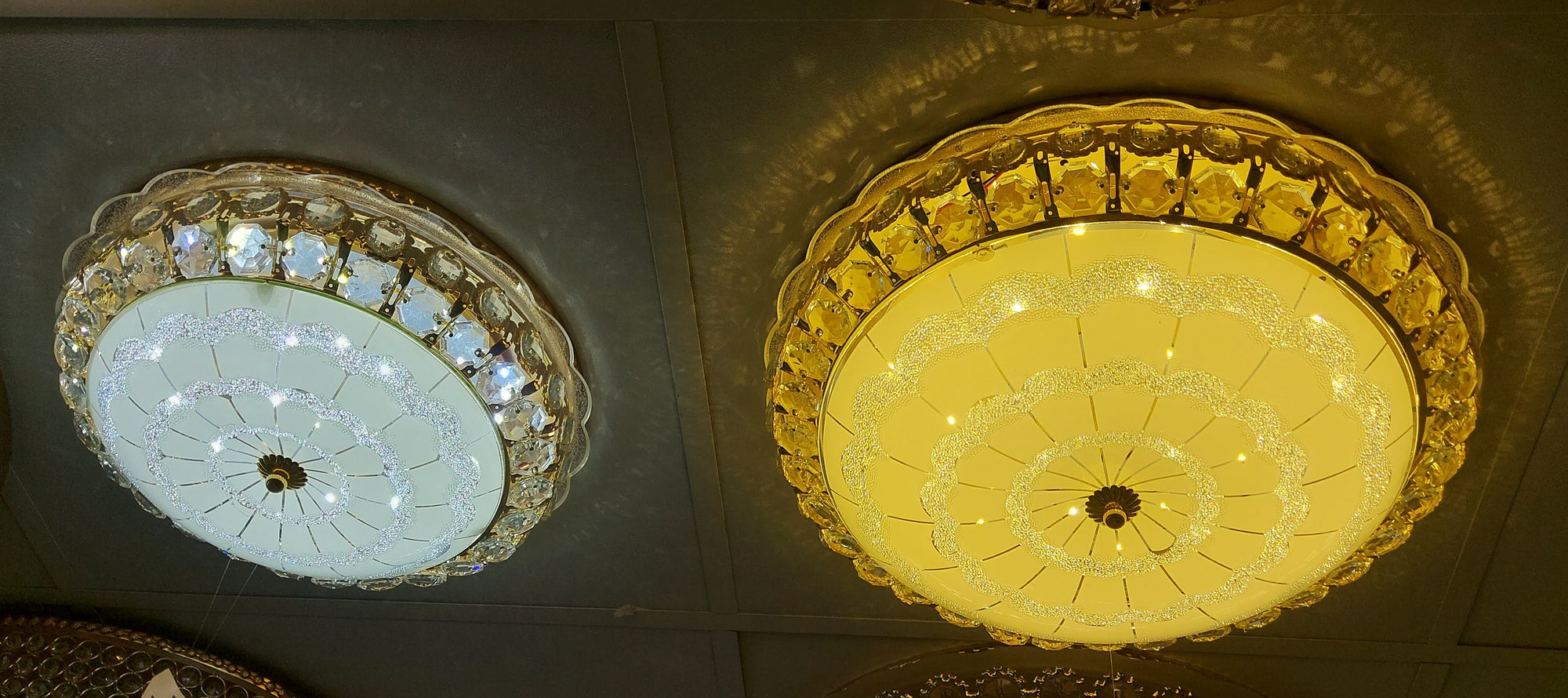 Circular glass ceiling mounted crystallic shaded light-with Colour Changing Function-723/500-51*51 & 723/400-41*41