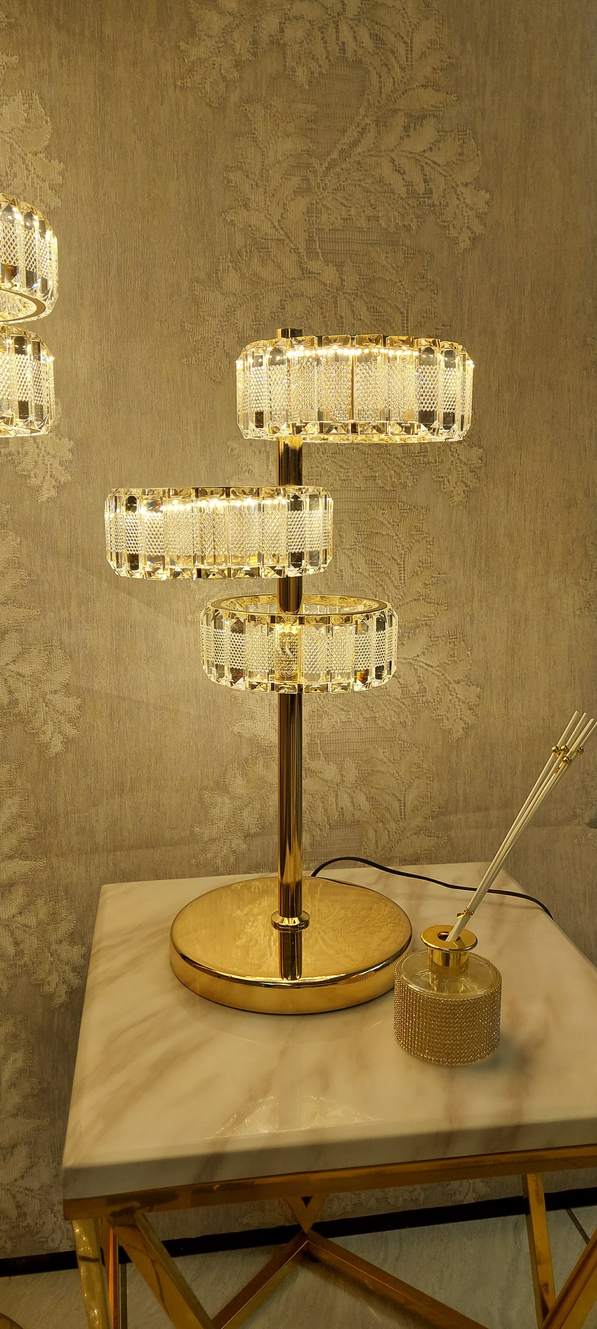 Crystal Floor & Table Lamps -with colour changing and brightness adjustment feature-remote control- matching Ceiling Light–Y608-5F