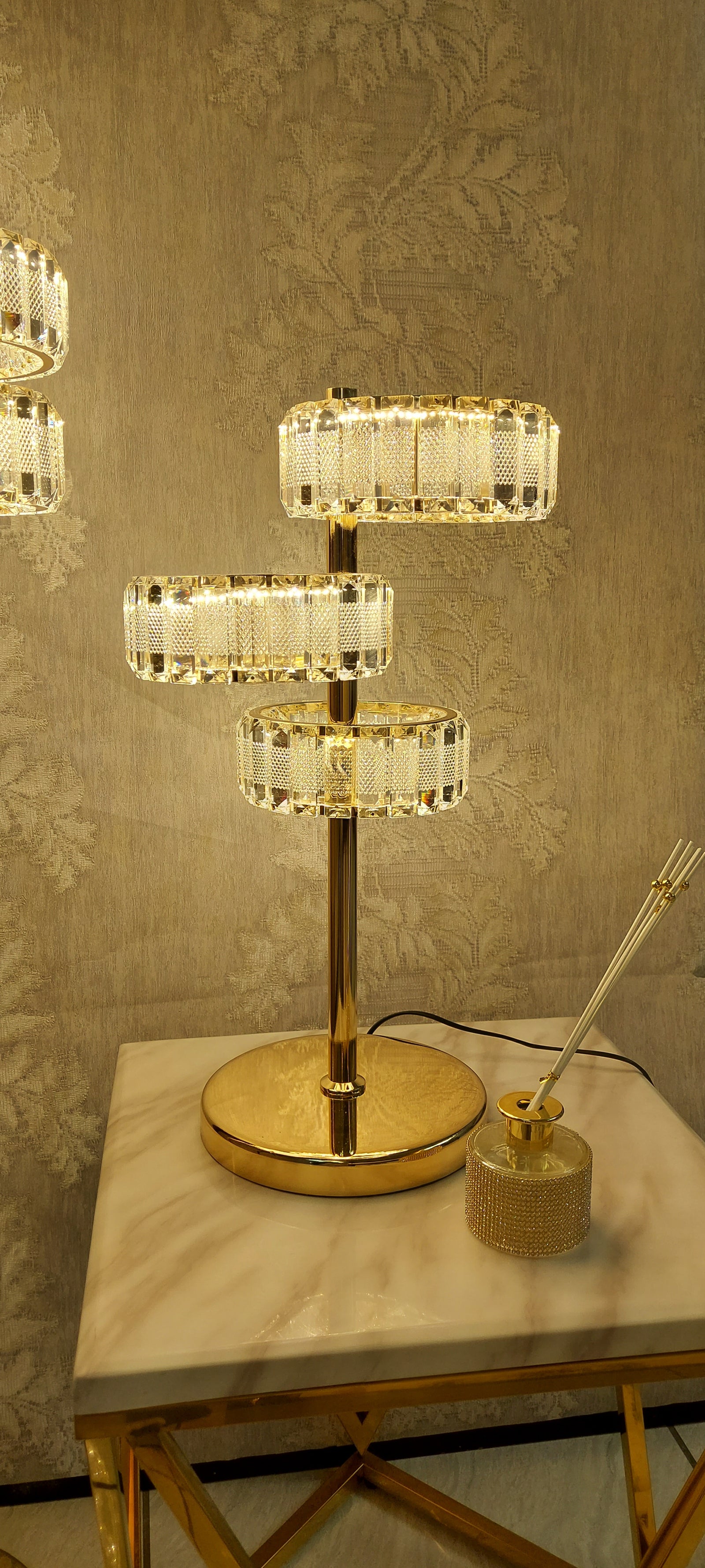 Crystal Floor & Table Lamps -with colour changing and brightness adjustment feature-remote control- matching Ceiling Light–Y608-5F