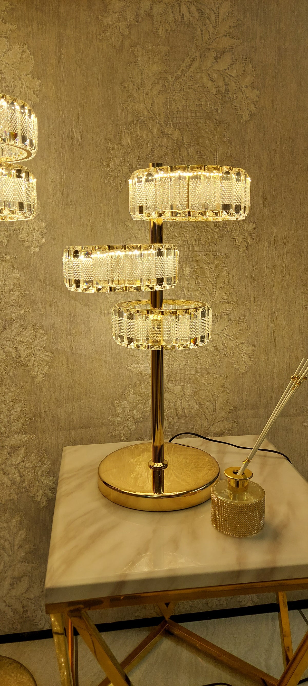 Crystal Floor & Table Lamps -with colour changing and brightness adjustment feature-remote control- matching Ceiling Light–Y608-5F