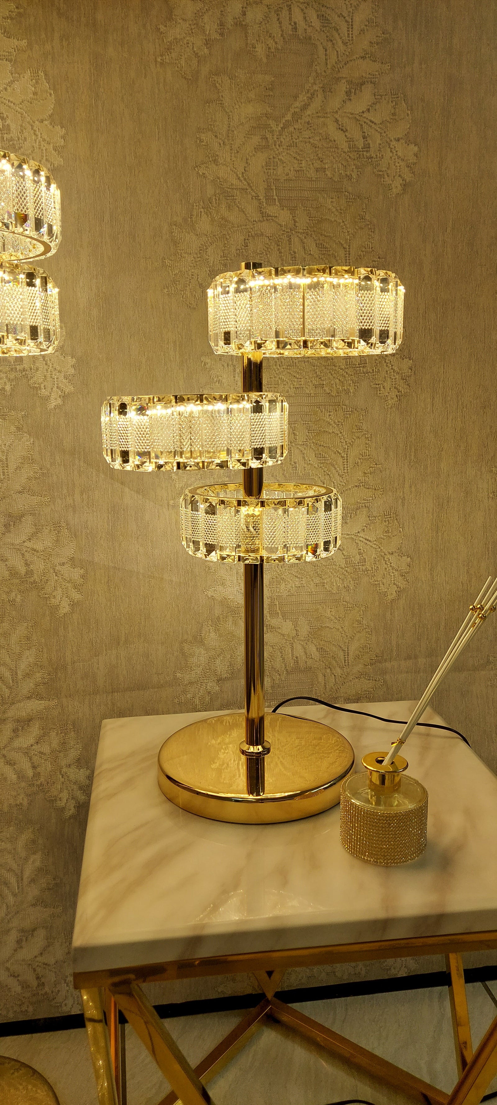 Crystal Floor & Table Lamps -with colour changing and brightness adjustment feature-remote control- matching Ceiling Light–Y608-5F