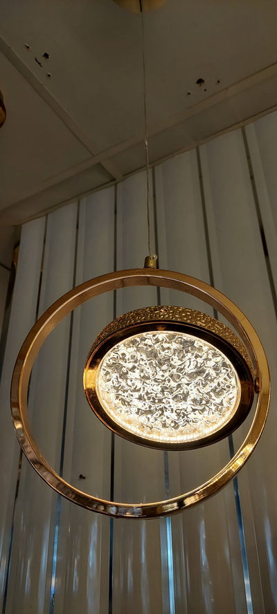 Pendant-Crystal Glass Pendant light with Rotating Ring-2010-1,3 & 5 rings(Rose Gold) with matching wall lights