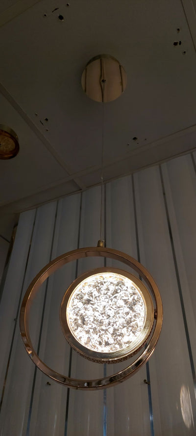 Pendant-Crystal Glass Pendant light with Rotating Ring-2010-1,3 & 5 rings(Rose Gold) with matching wall lights