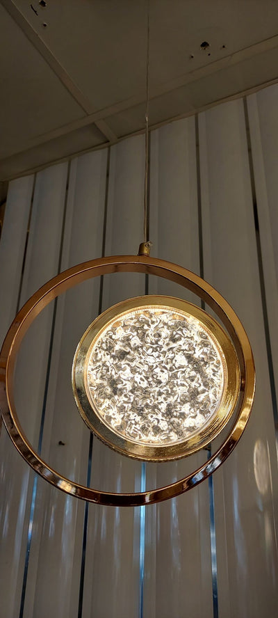 Pendant-Crystal Glass Pendant light with Rotating Ring-2010-1,3 & 5 rings(Rose Gold) with matching wall lights