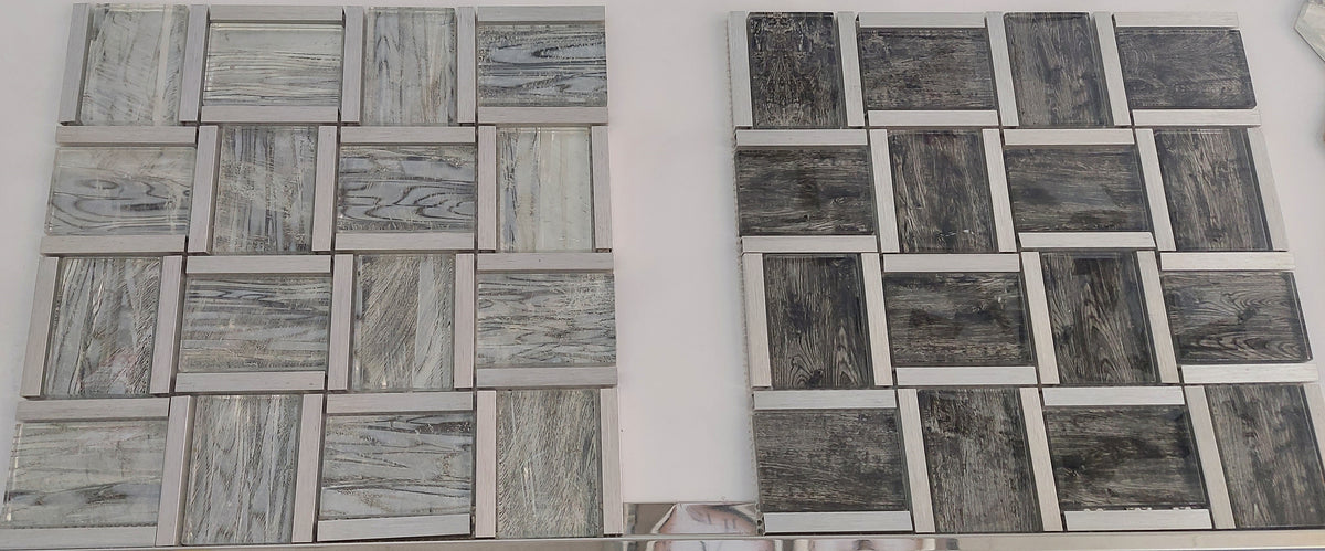 Dark Grey and Light Grey Metal Glass Mosaic Tiles-300*300*8mm-11sheets-1m2-BAW09