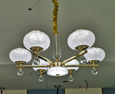 Suspended ceiling 3-shades silver / gold 6 x crystallic bowls light