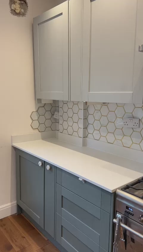 Hexagonal Gold and White Elegant Porcelain Mosaic Tiles-220*380*8mm-11sheets-1m2-HEX-POR04