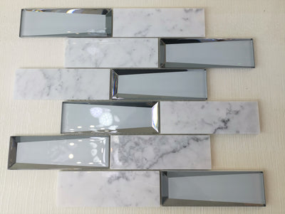 Grey Marble and Mirror Glass elegant and modern mosaic tiles-300*300*8mm-11sheets-1m2