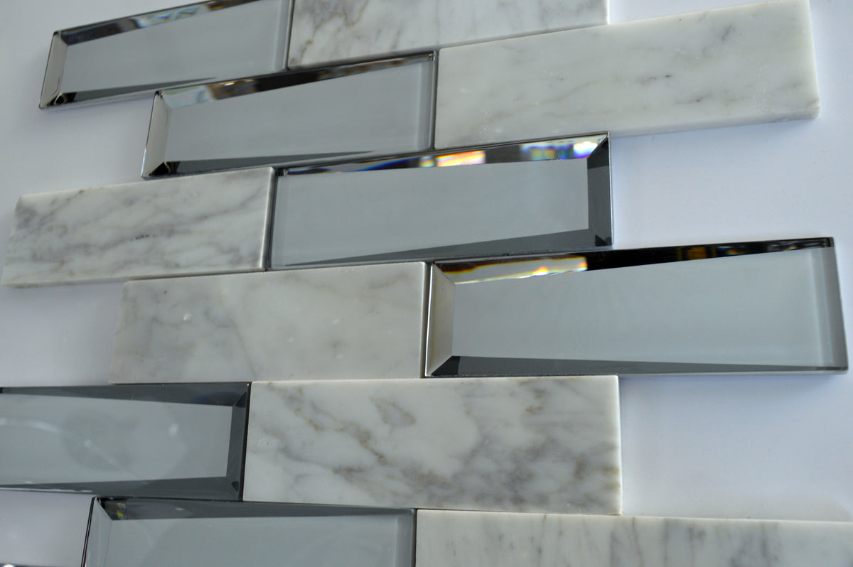 Grey Marble and Mirror Glass elegant and modern mosaic tiles-300*300*8mm-11sheets-1m2-3DMROCAR01