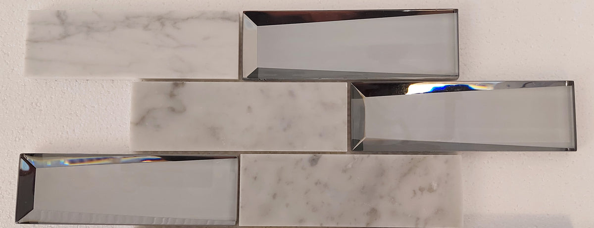 Grey Marble and Mirror Glass elegant and modern mosaic tiles-300*300*8mm-11sheets-1m2-3DMROCAR01
