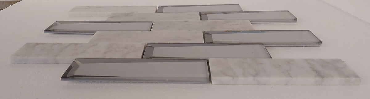 Grey Marble and Mirror Glass elegant and modern mosaic tiles-300*300*8mm-11sheets-1m2-3DMROCAR01