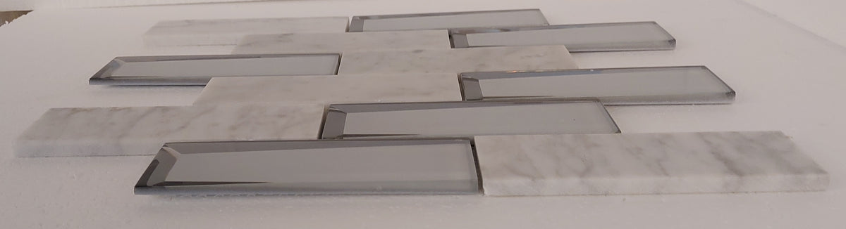 Grey Marble and Mirror Glass elegant and modern mosaic tiles-300*300*8mm-11sheets-1m2-3DMROCAR01