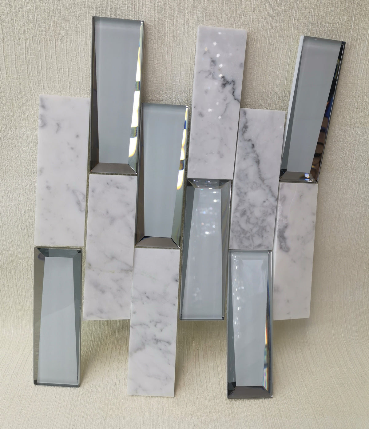 Grey Marble and Mirror Glass elegant and modern mosaic tiles-300*300*8mm-11sheets-1m2-3DMROCAR01