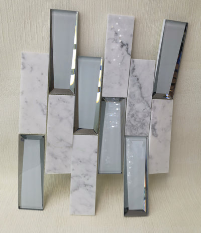 Grey Marble and Mirror Glass elegant and modern mosaic tiles-300*300*8mm-11sheets-1m2