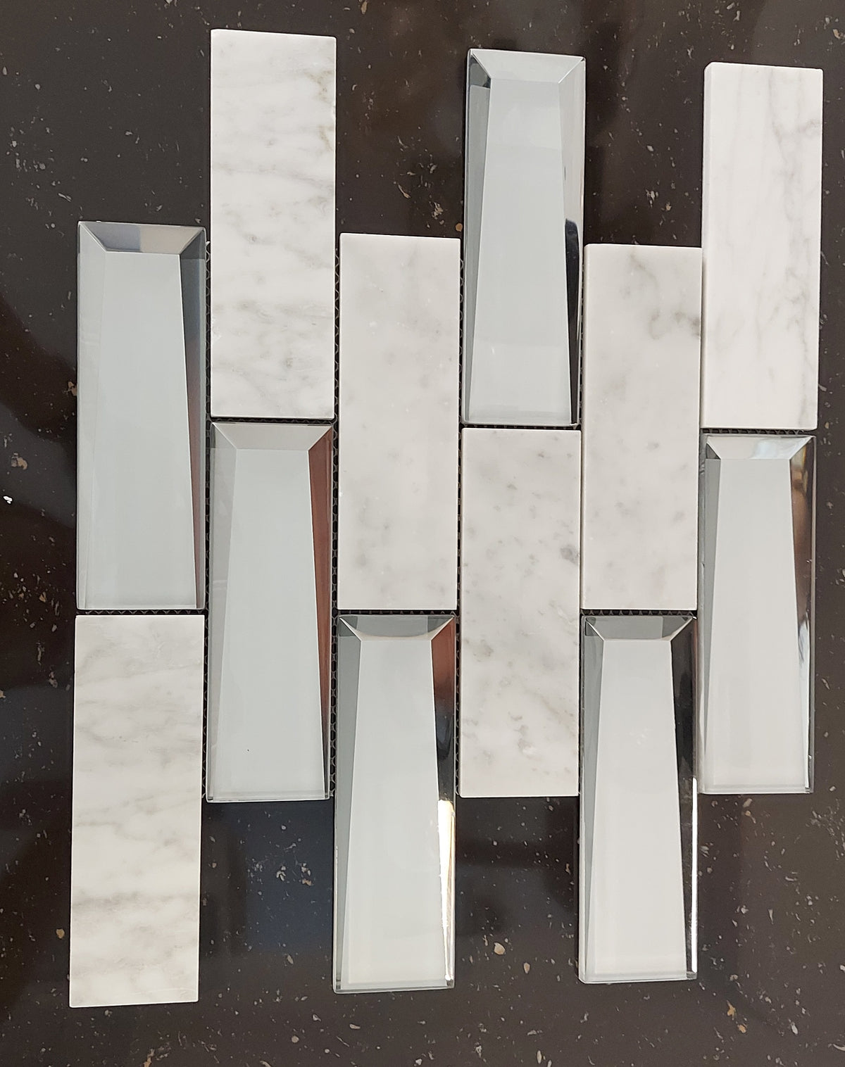Grey Marble and Mirror Glass elegant and modern mosaic tiles-300*300*8mm-11sheets-1m2-3DMROCAR01