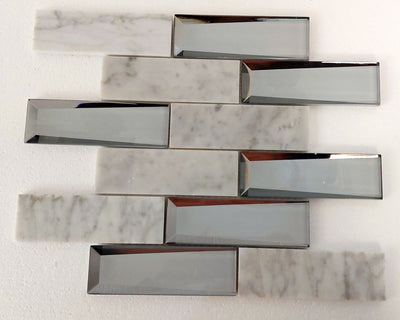 Grey Marble and Mirror Glass elegant and modern mosaic tiles-300*300*8mm-11sheets-1m2