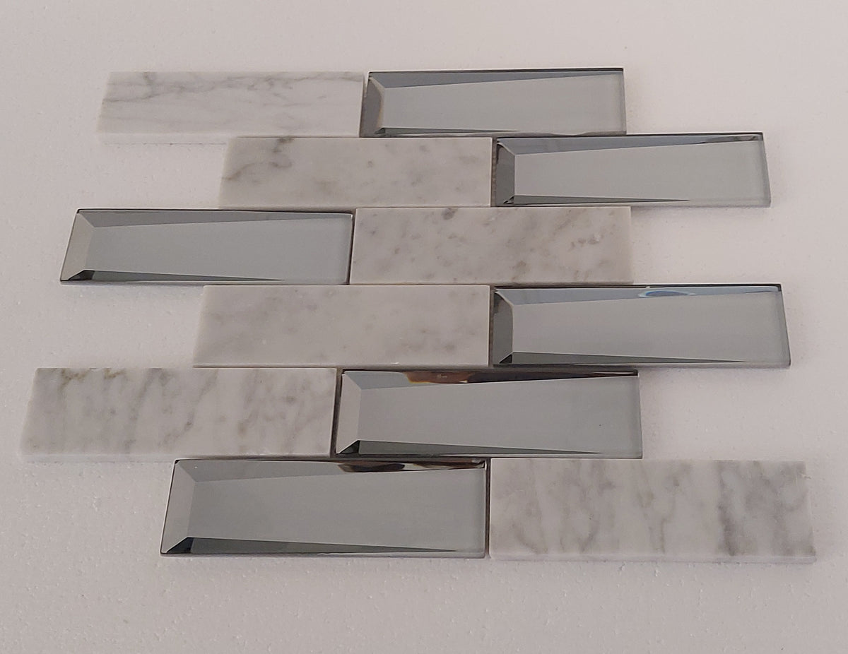 Grey Marble and Mirror Glass elegant and modern mosaic tiles-300*300*8mm-11sheets-1m2-3DMROCAR01